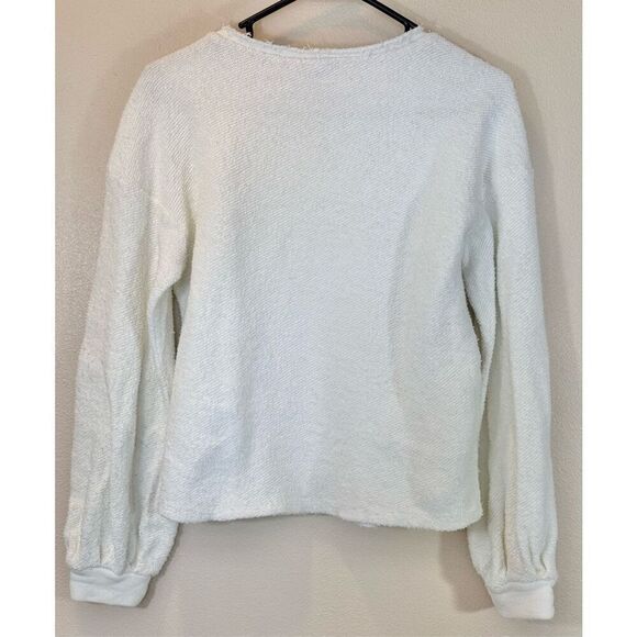 Dolan White Textured Cotton Crewneck Balloon Sleeve Women's Sweater Top XS - Picture 3 of 10